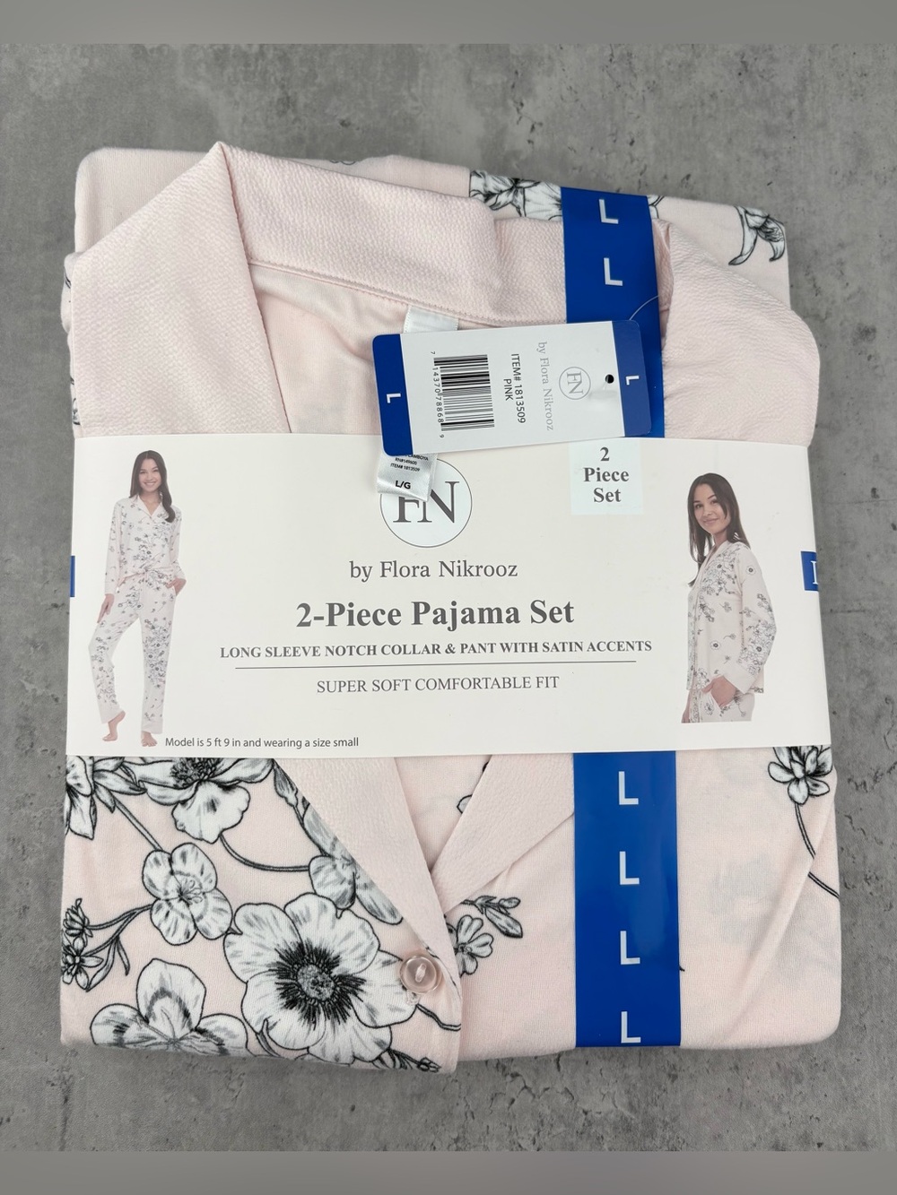 NWT Flora Nikrooz Women's Satin Trim Notch Collar PJ Set | Pink | Large
